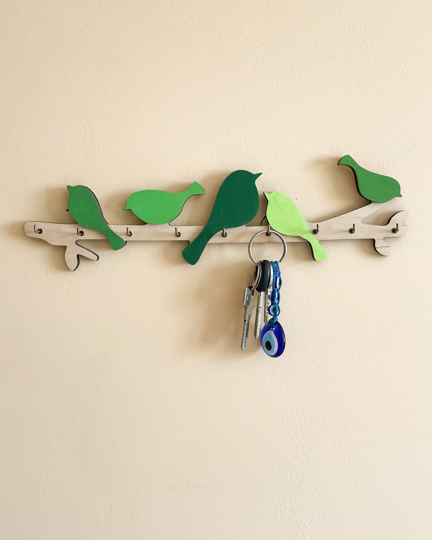 Modern Wood Key Holder with Birds For Entryway