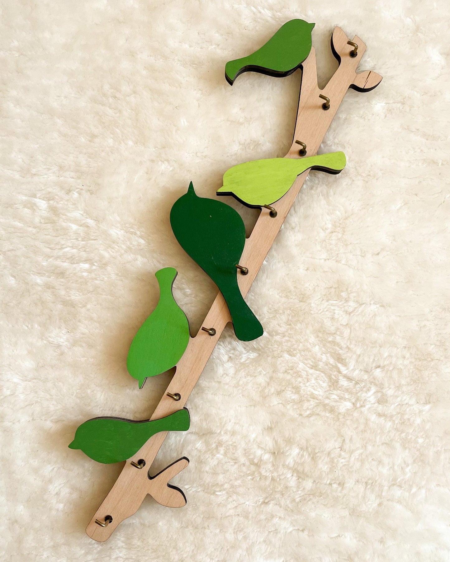 Modern Wood Key Holder with Birds For Entryway