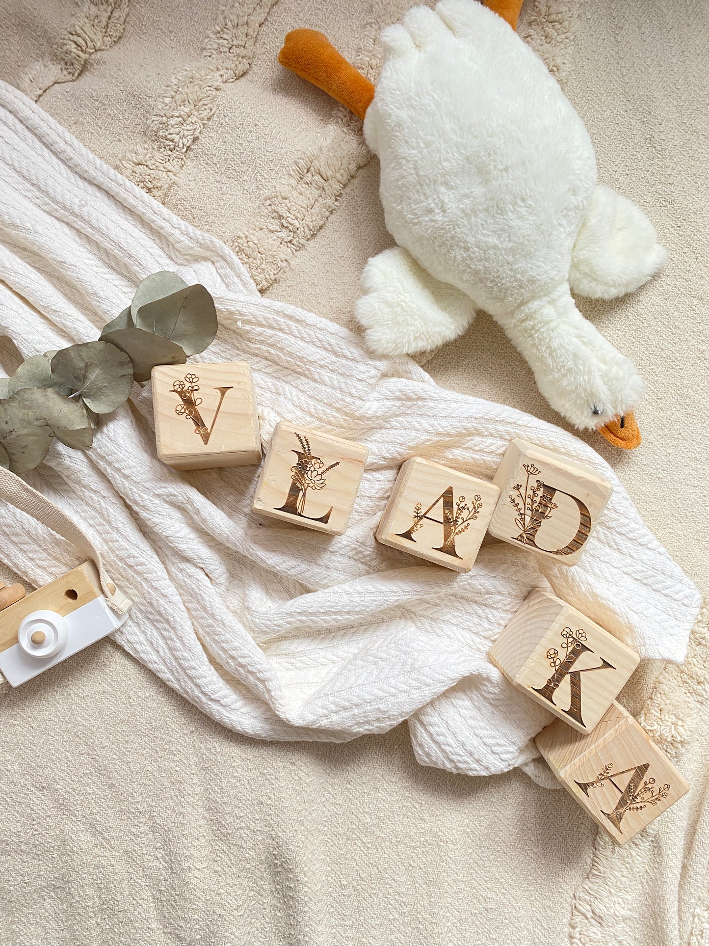 Wooden Floral Blocks - Custom Name Blocks - Flowered Nursery Decor - Baby Shower Gift