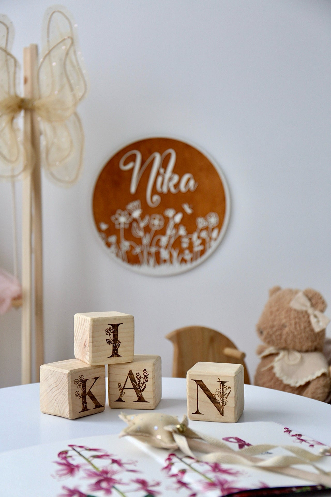 Wooden Floral Blocks - Custom Name Blocks - Flowered Nursery Decor - Baby Shower Gift