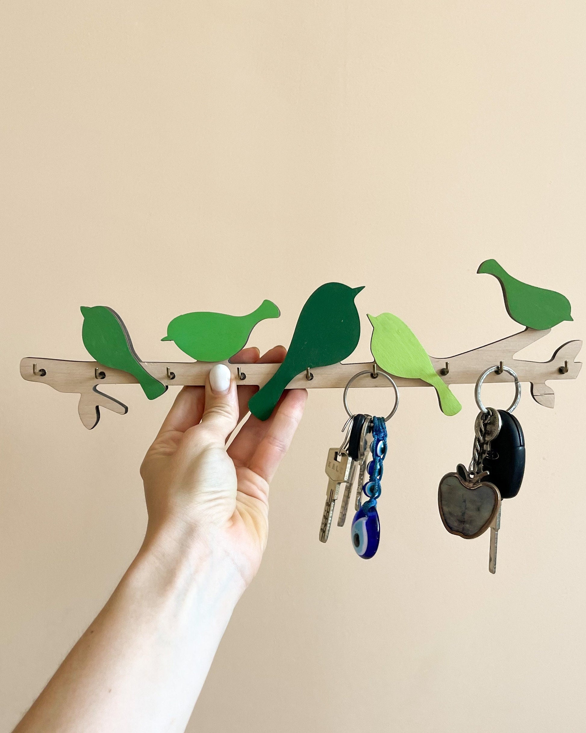 Entryway Key Holder with Birds Wall Mounted, Modern Wood Hooks with Bi –  WittleWoodStore